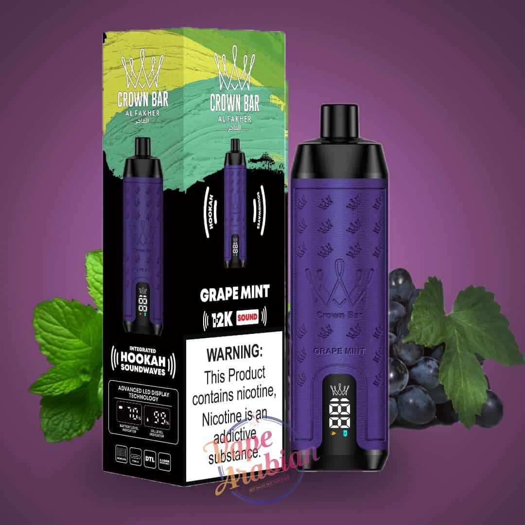 Al Fakher Crown Bar Grape Mint 5000 puff rechargeable
disposable – hookah grape mint flavor 5% nic salt vape device