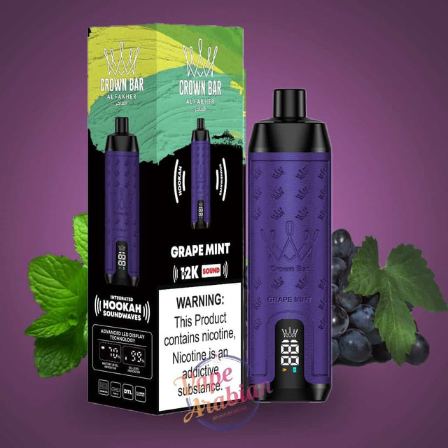 Al Fakher Crown Bar Grape Mint 5000 puff rechargeable
disposable – hookah grape mint flavor 5% nic salt vape device