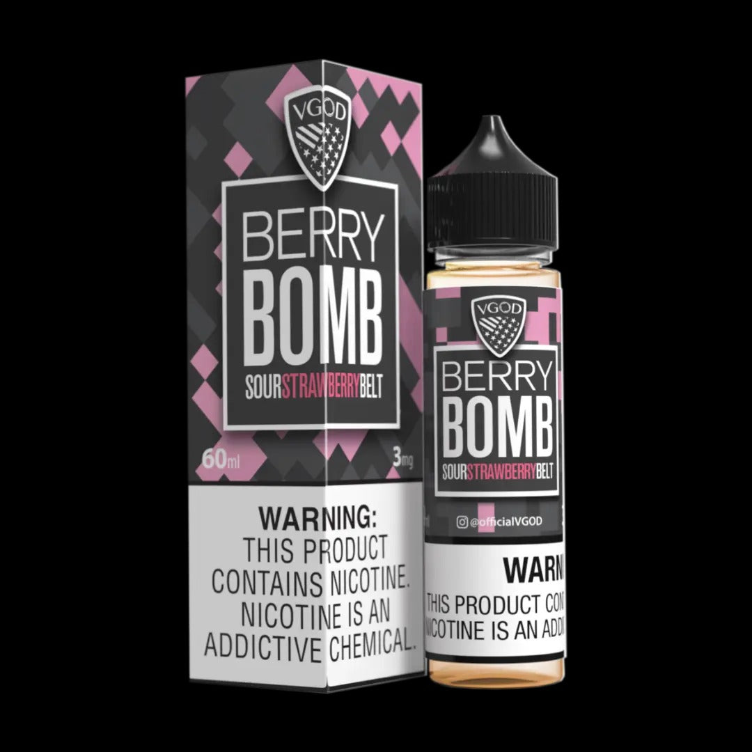 VGOD Berry Bomb 50mg SaltNic 30ml – intense sour strawberry
belt candy vape juice